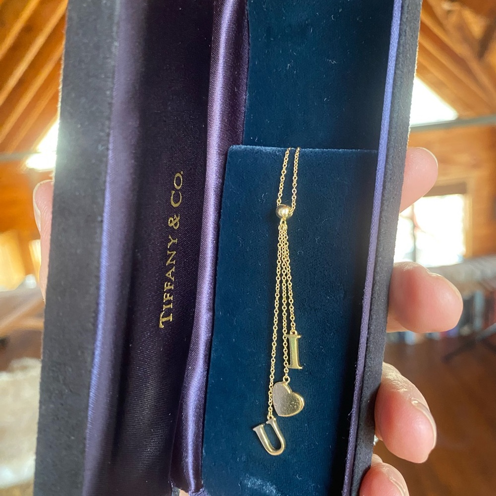 Tiffany & Co. 18k yellow gold I love you I heart u Pendant Necklace with box